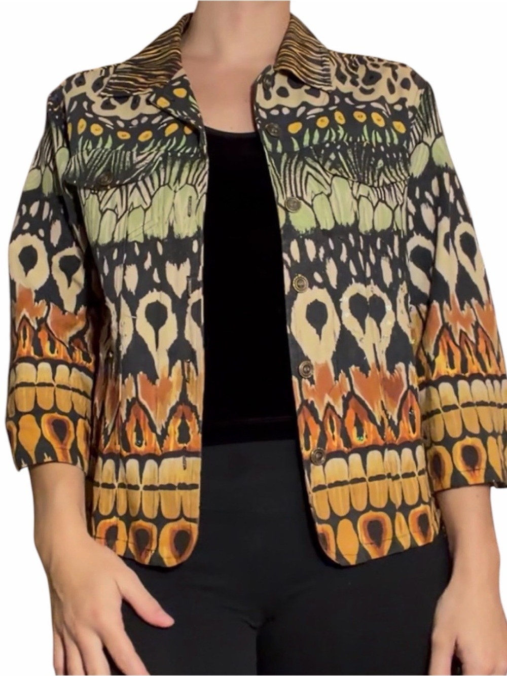 Women’s Patterned Cropped Blazer in Black, Cream & Orange